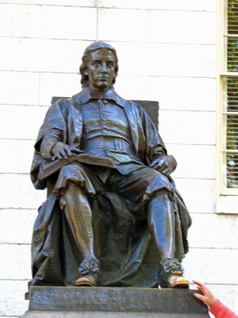 The John Harvard statue on the Harvard University campus, Massachusetts.