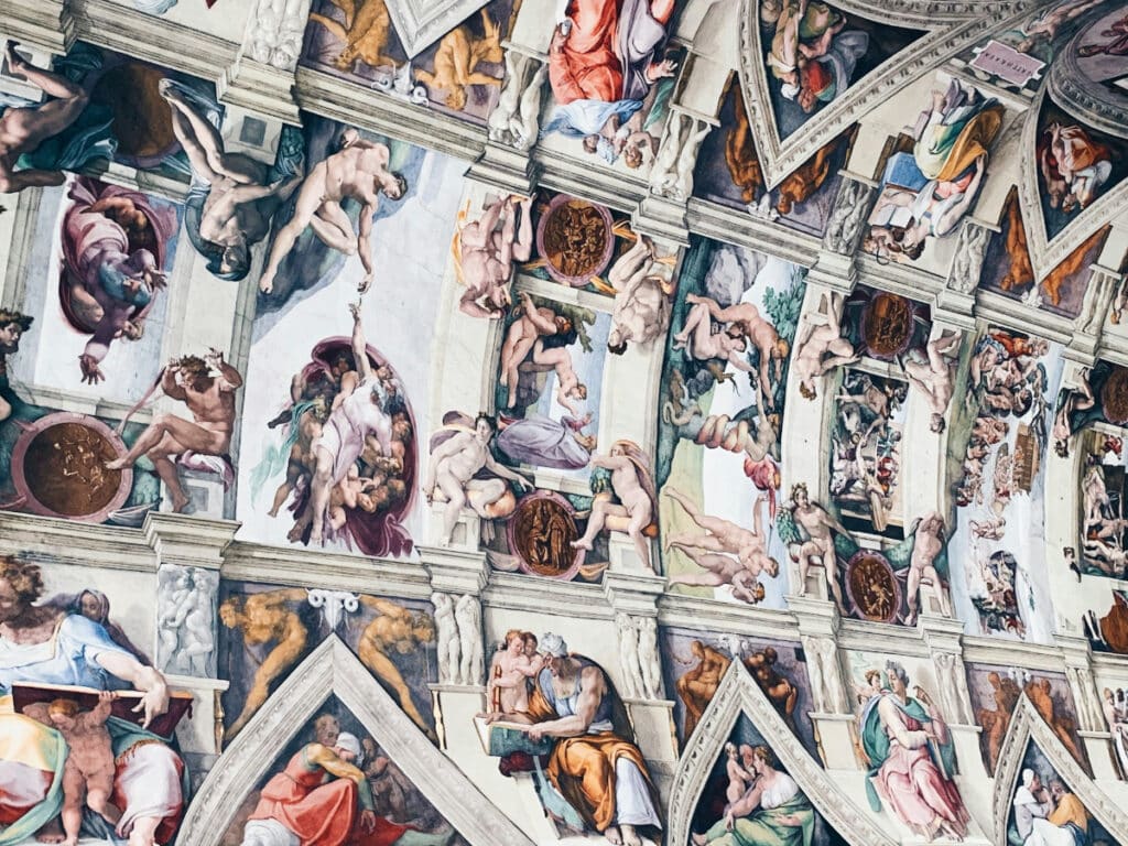 Michelangelo's frescoes from the ceiling of the Sistine Chapel in the Vatican.