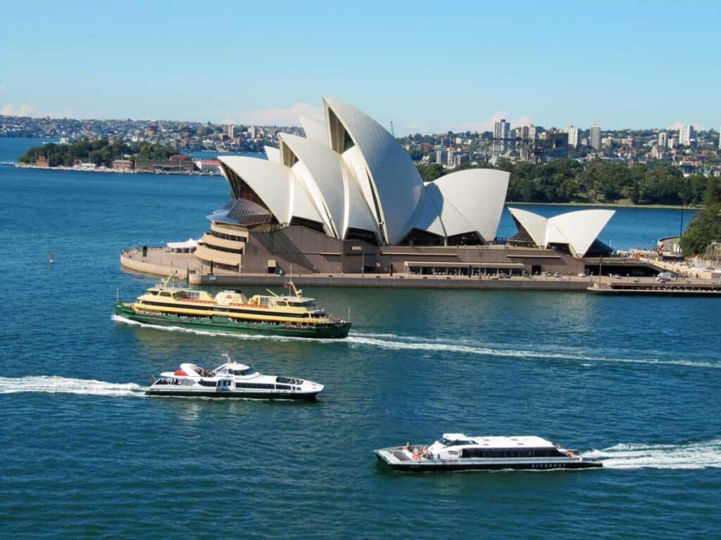 Ferries crossing Sydney Harbour.