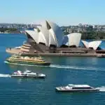 Ferries crossing Sydney Harbour.