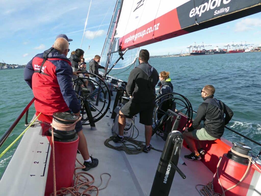 Sailing an Americas Cup yacht in Auckland.