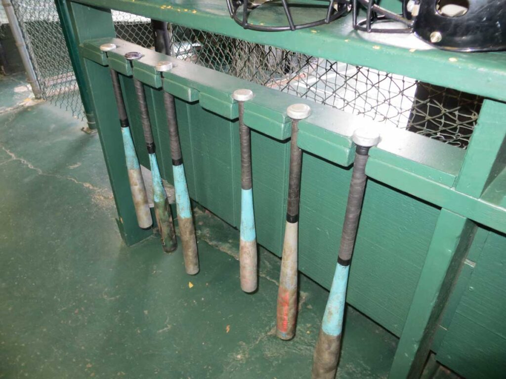 Selecting a bat at the Wood Bat Factory batting cages in Cooperstown, New York.