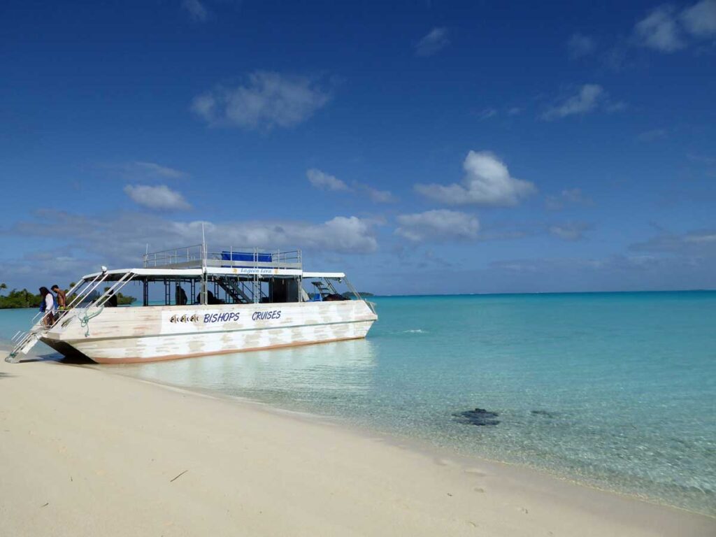 The Bishop's Cruises boat at One Foot Island, Aitutaki.