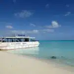 The Bishop's Cruises boat at One Foot Island, Aitutaki.