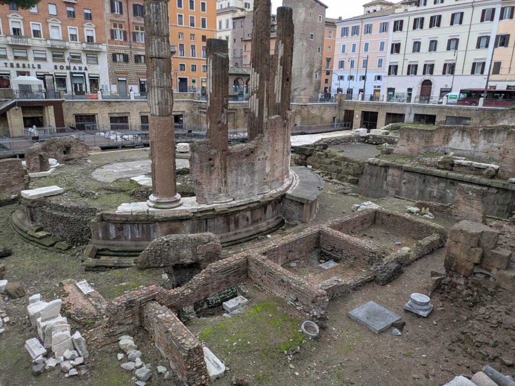 Julius Caesar's assassination site in the Largo di Torre Argentina, Rome.