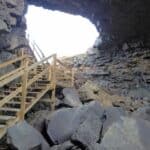 The steps out of Vidgelmir, Iceland's lava cave.