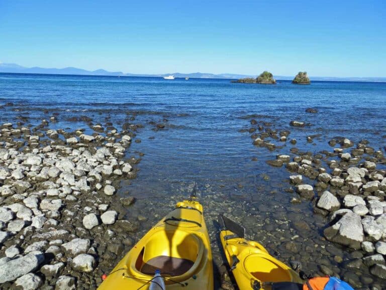 Kayaks on Lake Taupo, New Zealand.