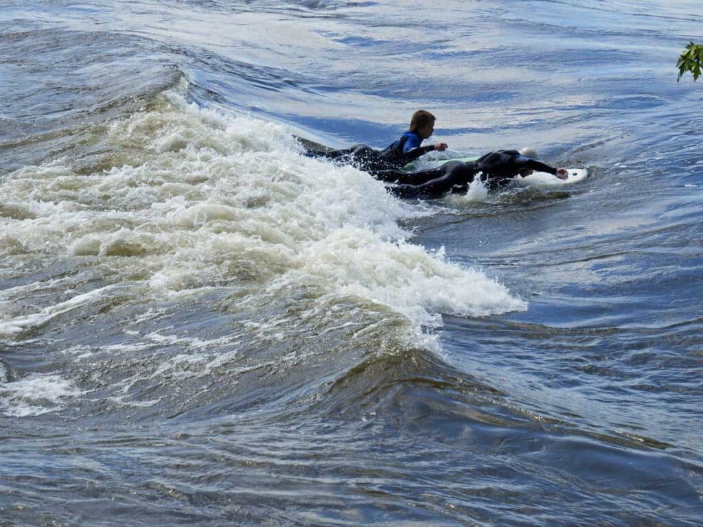 River surfers in Montreal, Canada.