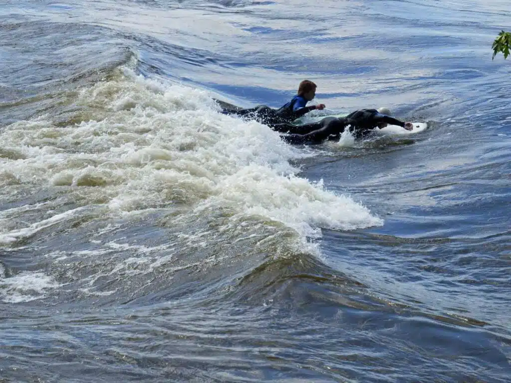 River surfers in Montreal, Canada.