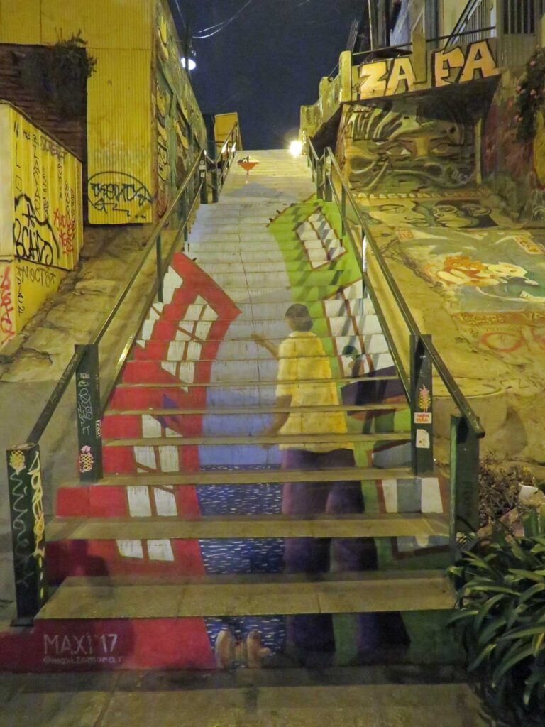 Street art stairs in Valparaíso, Chile.