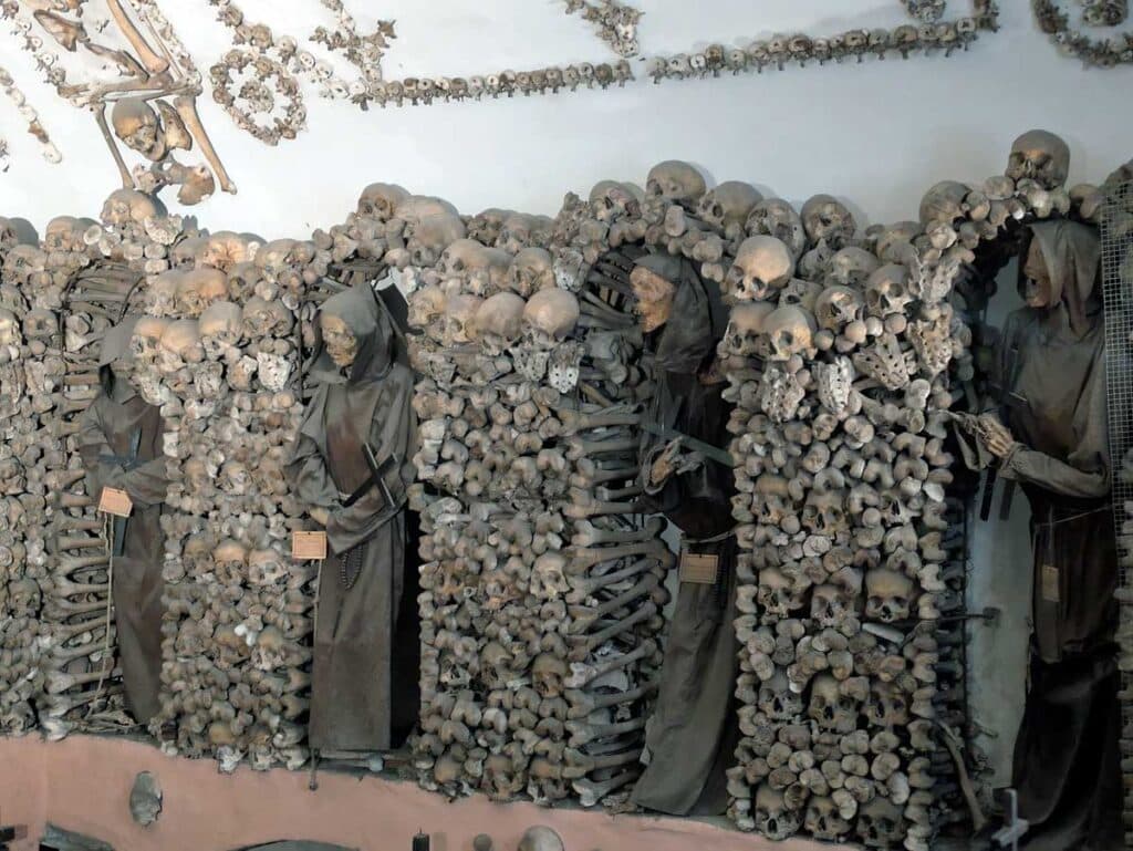 The Crypt of Tibias and Femurs at the Convento dei Cappuccini in Rome.