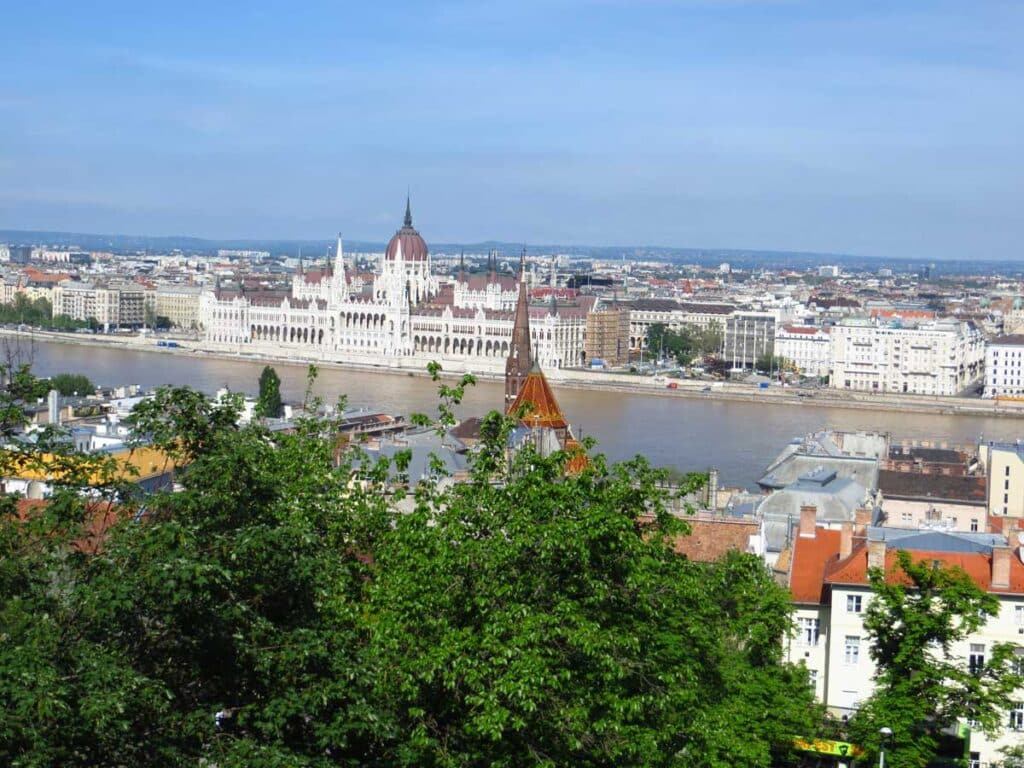 The Hungarian Parliament Building and River Danube from the Buda Castle district.