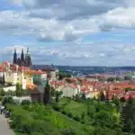 A hilltop view of Prague, Czechia.