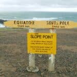 Sign at Slope Point on New Zealand's Catlins Coast.