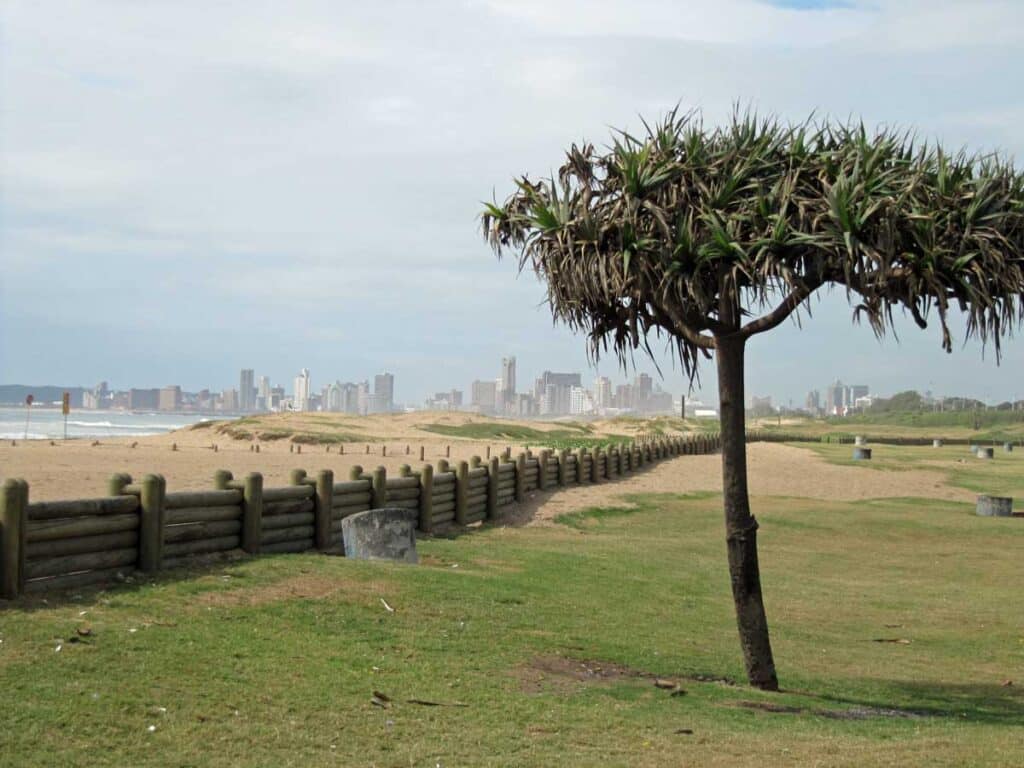 The Durban city skyline and Indian Ocean beaches.