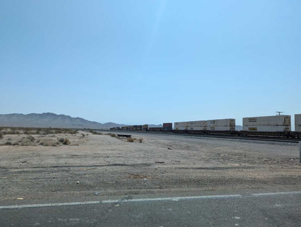 A freight training passing through the Mojave Desert, California.
