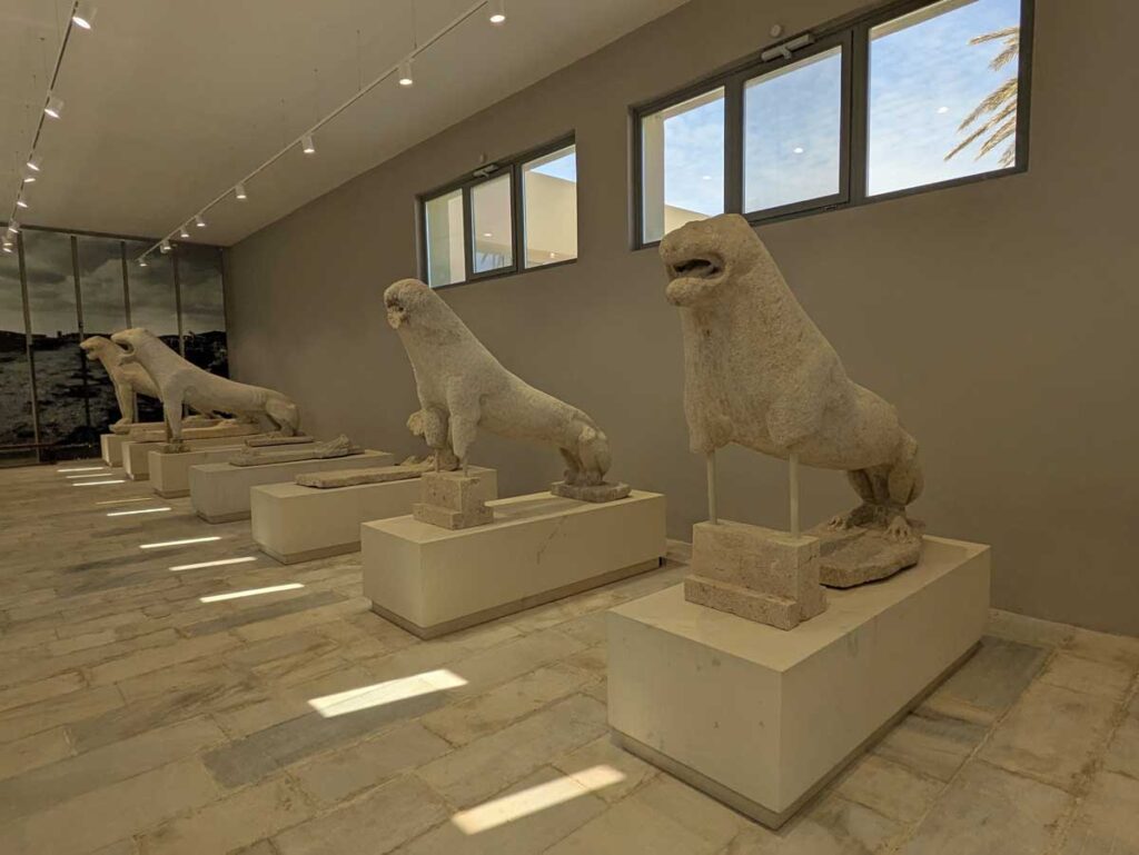 The original marble lions in the Delos Archaeological Museum.