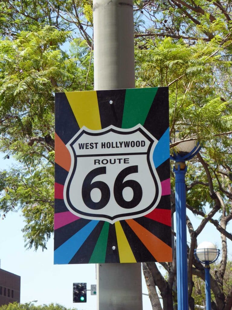 Route 66 sign in West Hollywood, California.