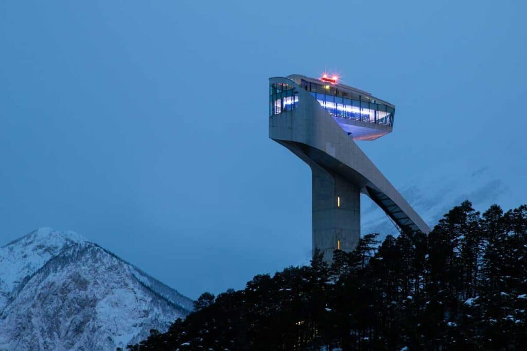 The Bergisel ski jump in Innsbruck, Austria.