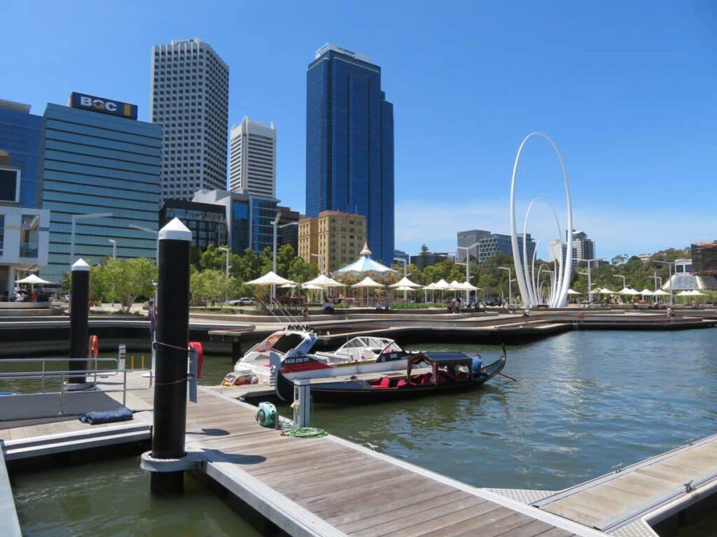 Blue skies at Elizabeth Quay, Perth.