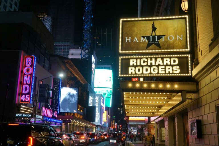 The Richard Rodgers Theatre is the home of Hamilton in New York City.