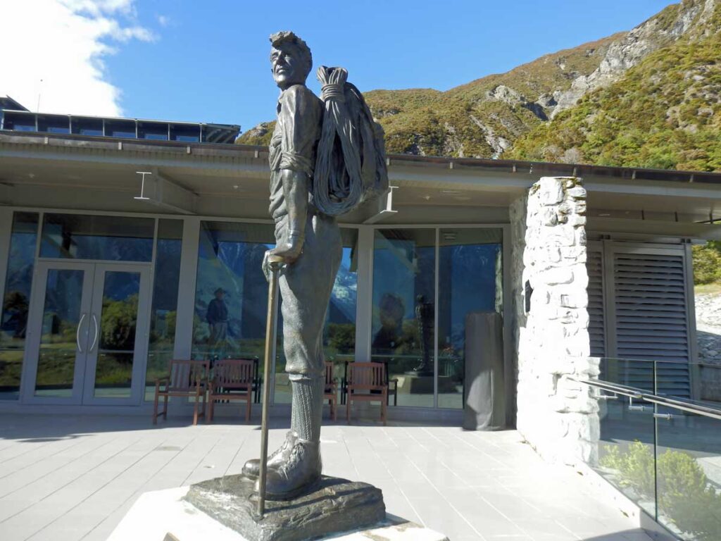 The Sir Edmund Hillary statue in Mt Cook Village, New Zealand.