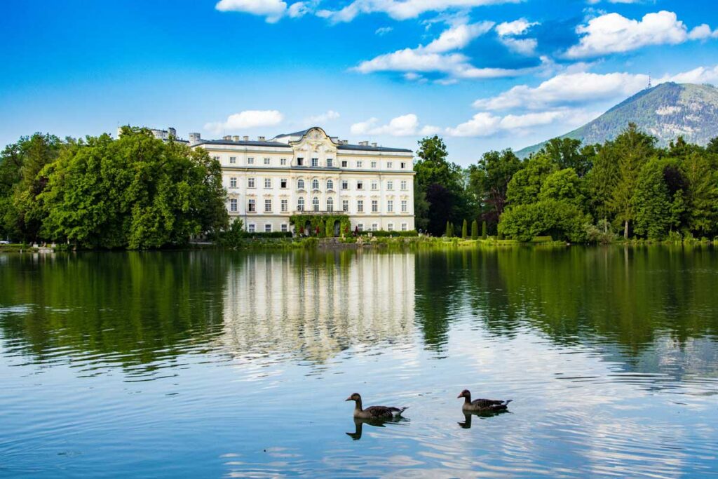 The Leopoldskron Palace lake in Salzburg, Austria.