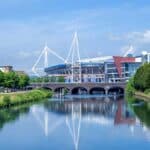 The Principality Stadium and River Taff in Cardiff.