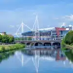 The Principality Stadium and River Taff in Cardiff.