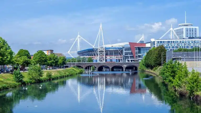 The Principality Stadium and River Taff in Cardiff.
