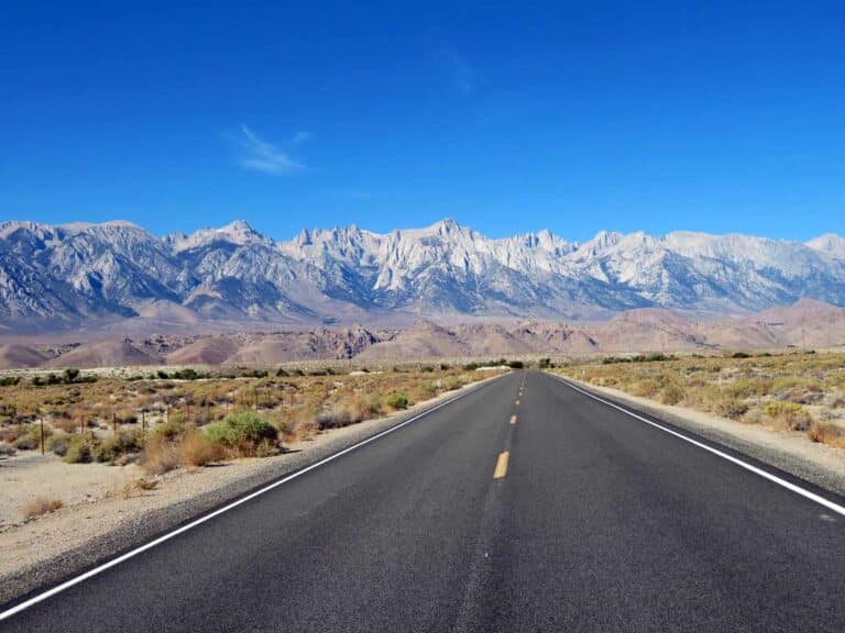 The road to the Sierra Nevada mountains in Death Valley National Park.