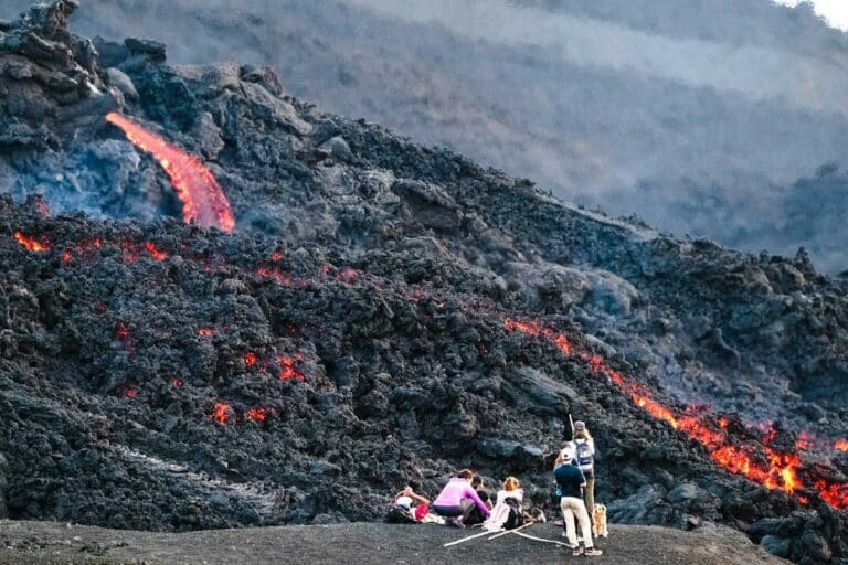 Hikers on Volcan Pacaya, Guatemala.