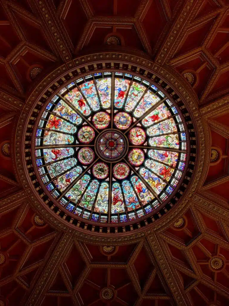 The stained glass dome at the Hockey Hall of Fame in Toronto.