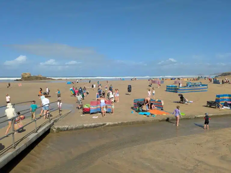 Perranporth Beach on the west coast of Cornwall.