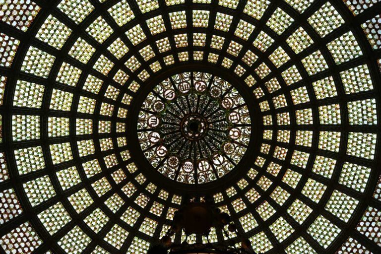 The Tiffany glass dome inside the Chicago Cultural Center's Preston Bradley Hall.