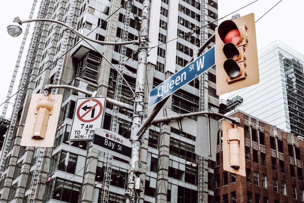 Queen Street West sign in Toronto, Canada.