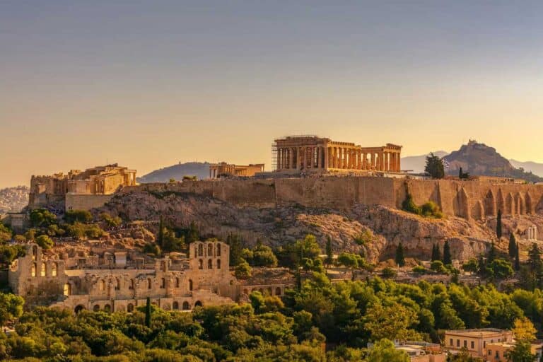 Sunrise over Athens, Greece.
