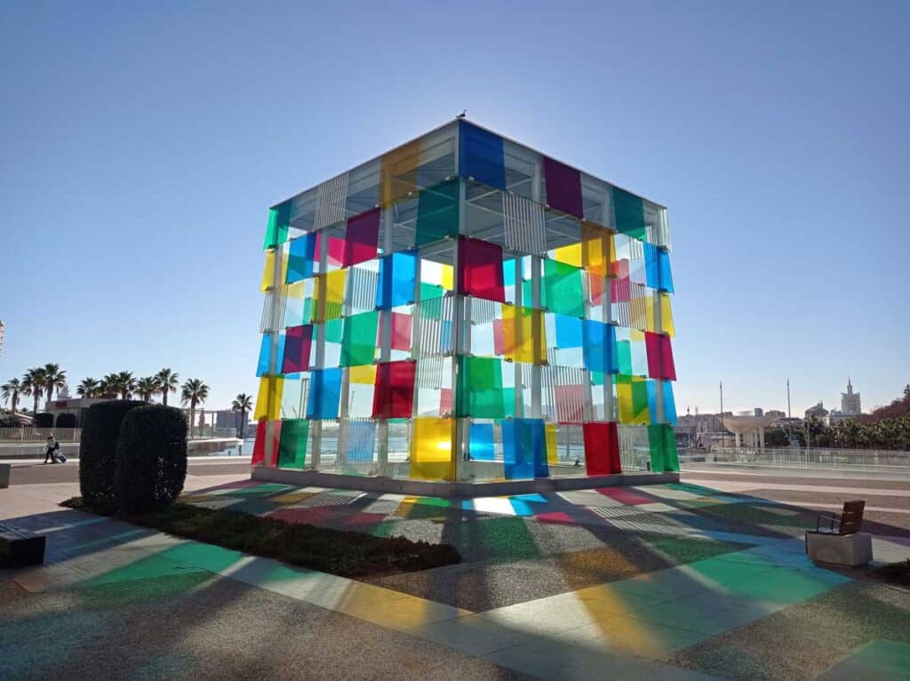 The entrance to the Centre Pompidou in Málaga, Spain.