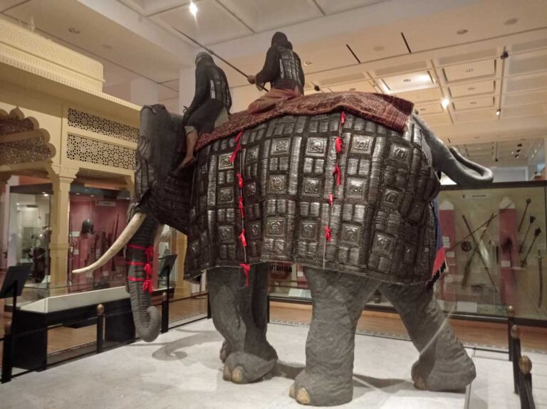 The armoured elephant at the Royal Armouries in Leeds, Yorkshire.