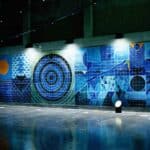 Azulejo tile art at Oriente station in Lisbon, Portugal.