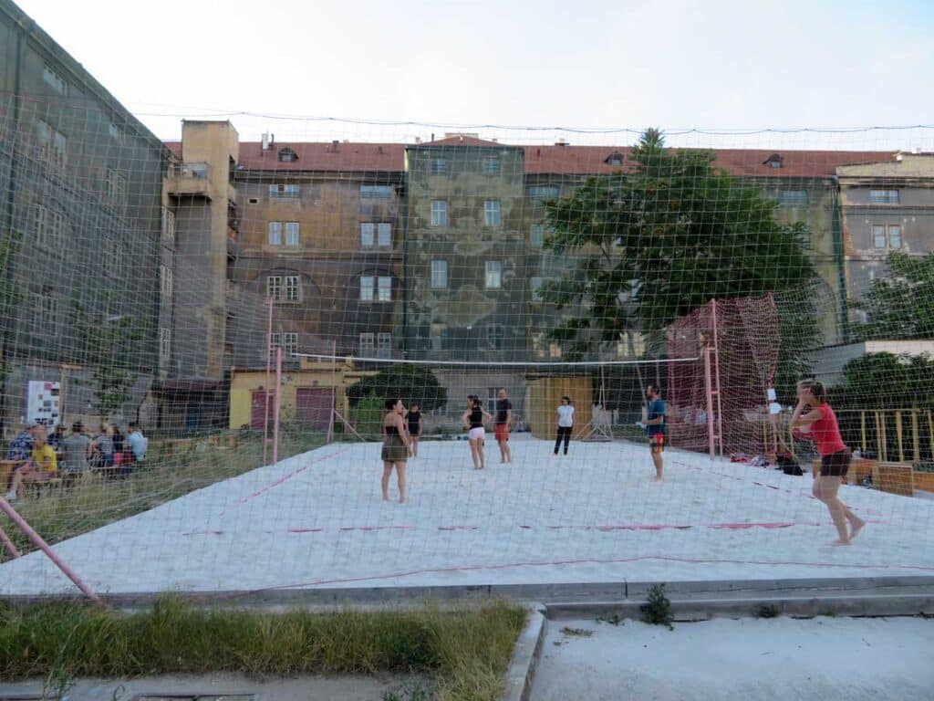Beach volleyball at Kasárna Karlin in Prague, Czechia.