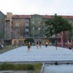 Beach volleyball at Kasárna Karlin in Prague, Czechia.