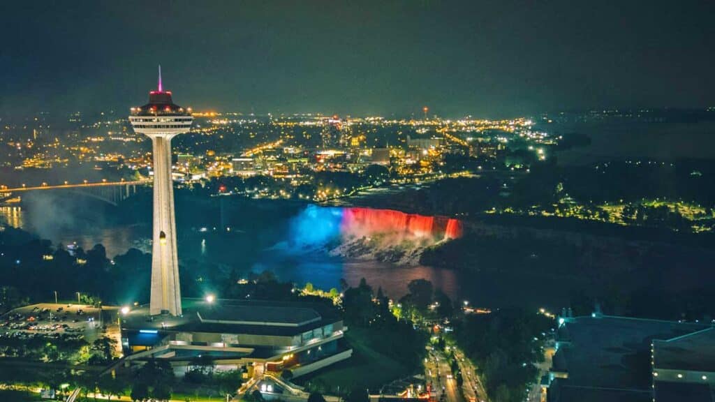 The Skylon Tower, looking out over Niagara Falls.