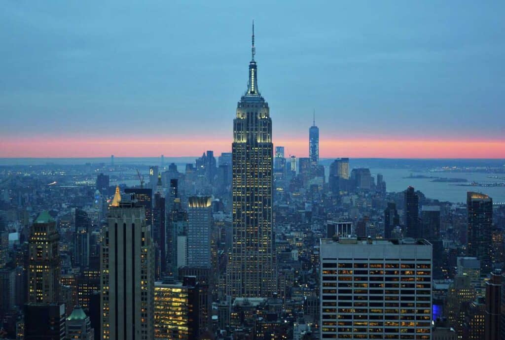 The view of New York City from the Top of the Rock observation deck.