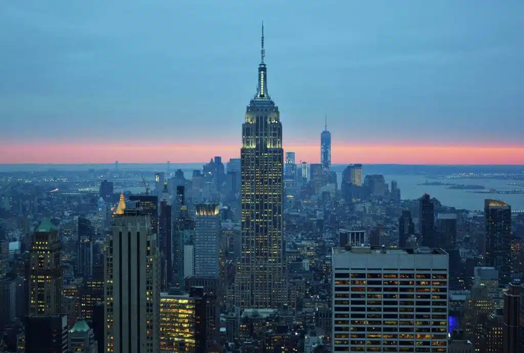 The view of New York City from the Top of the Rock observation deck.