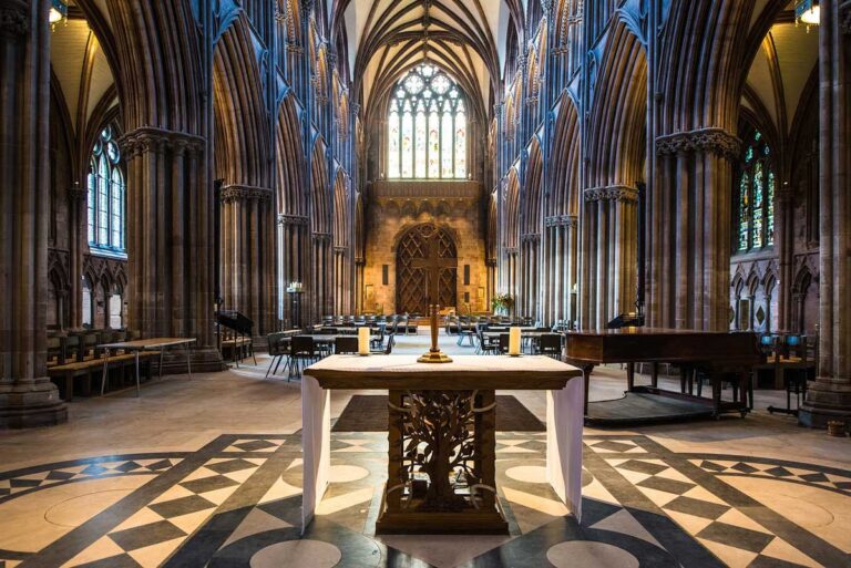 The Nave of Lichfield Cathedral in Lichfield, the West Midlands.