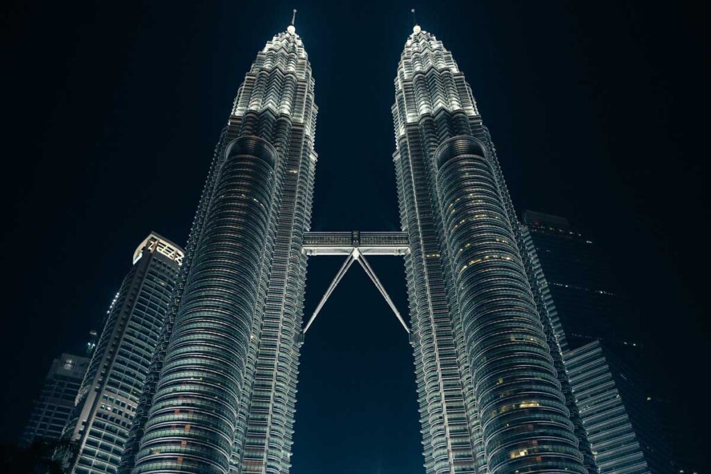The Petronas Twin Towers in Kuala Lumpur, Malaysia.