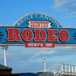 The sign for the Bryce Canyon Rodeo in Bryce Canyon City, Utah.