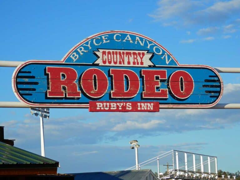 The sign for the Bryce Canyon Rodeo in Bryce Canyon City, Utah.