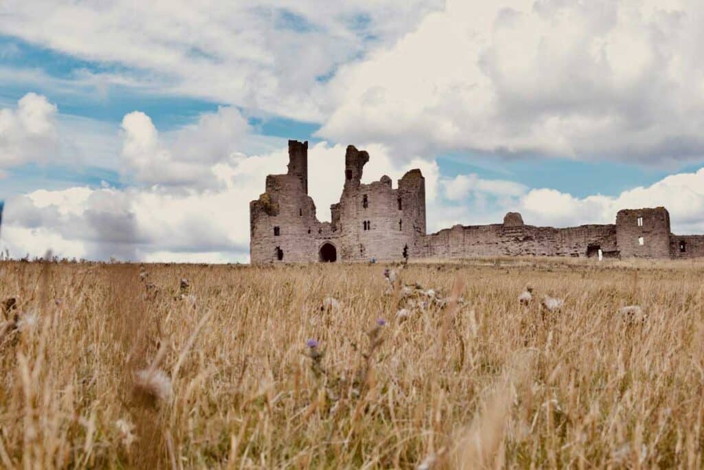Dunstanburgh Castle in Northumberland, North-East England.